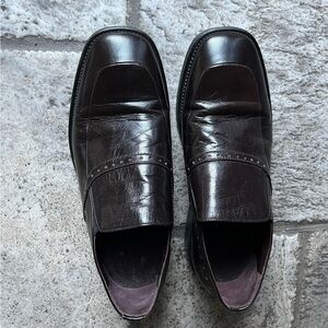 Men's Dark-Brown Italy Leather Loafers Dress Shoes (Vtg)
